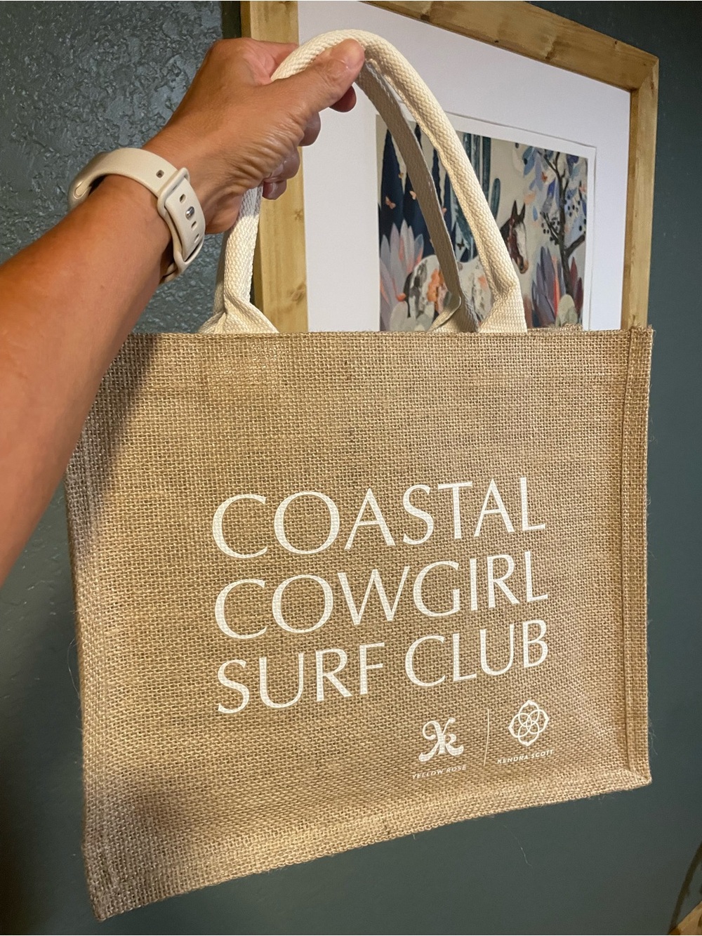 Yellow Rose by Kendra Scott Coastal Cowgirl Surf Club Natural Jute Tote Bag
